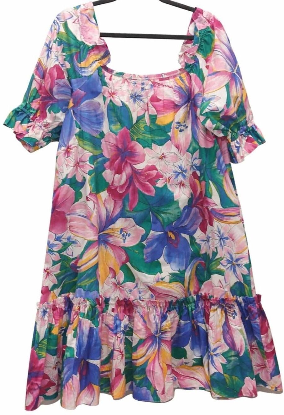 Vintage 80's pomare womens square neck size 14 Hawaiian shift dress cotton